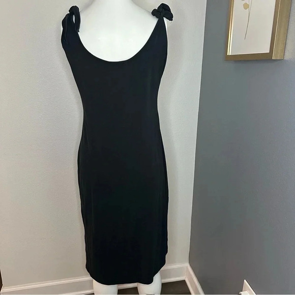 Lulus Black Midi Casual Modal Blend Dress Sleeveless Shoulder Ties Size Small - Picture 2 of 9